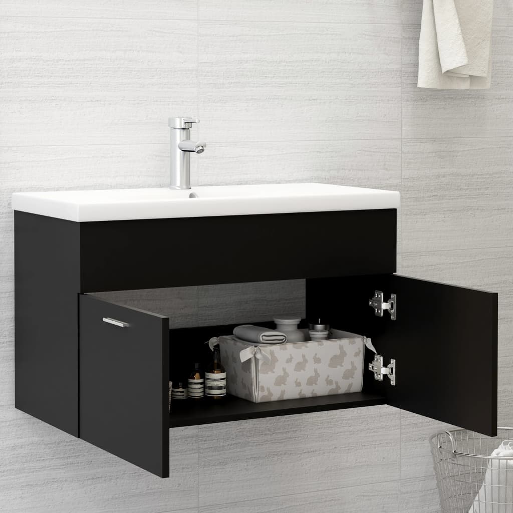 Ormarić za umivaonik crni 80 x 38,5 x 46 cm konstruirano drvo