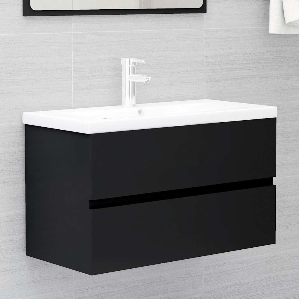 Ormarić za umivaonik crni 80 x 38,5 x 45 cm konstruirano drvo