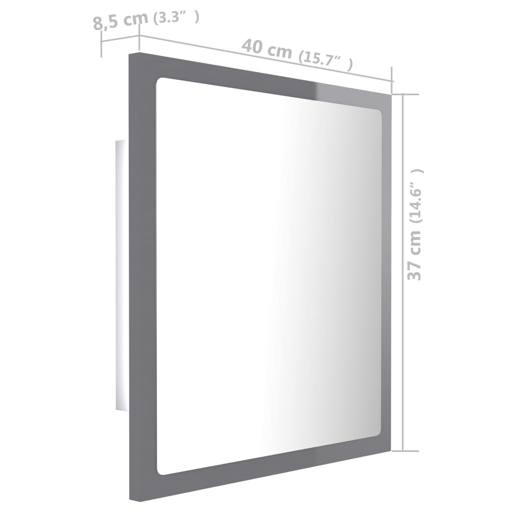 LED kupaonsko ogledalo visoki sjaj sivo 40x8,5x37 cm akrilno