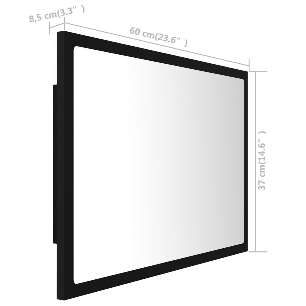 LED kupaonsko ogledalo crno 60x8,5x37 cm akrilno