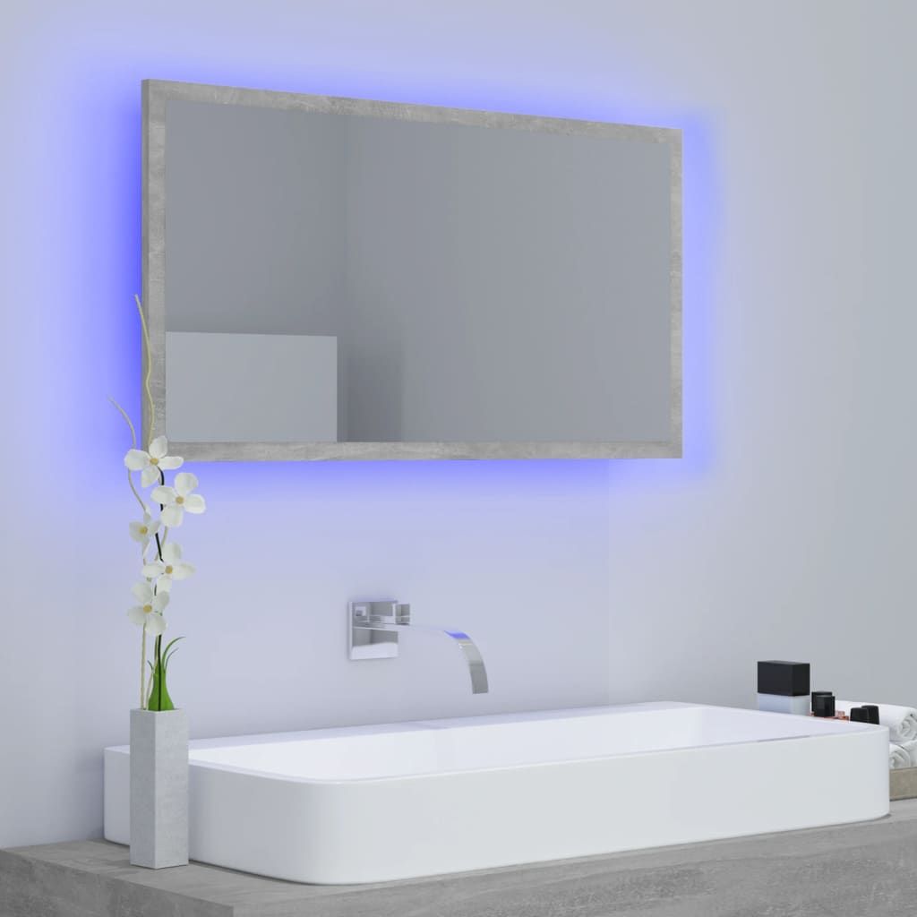 LED kupaonsko ogledalo siva boja betona 80x8,5x37 cm akrilno