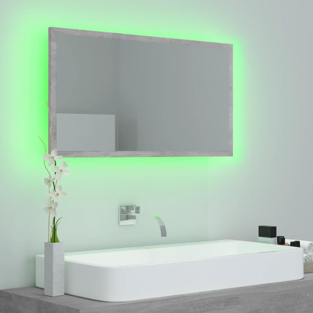 LED kupaonsko ogledalo siva boja betona 80x8,5x37 cm akrilno