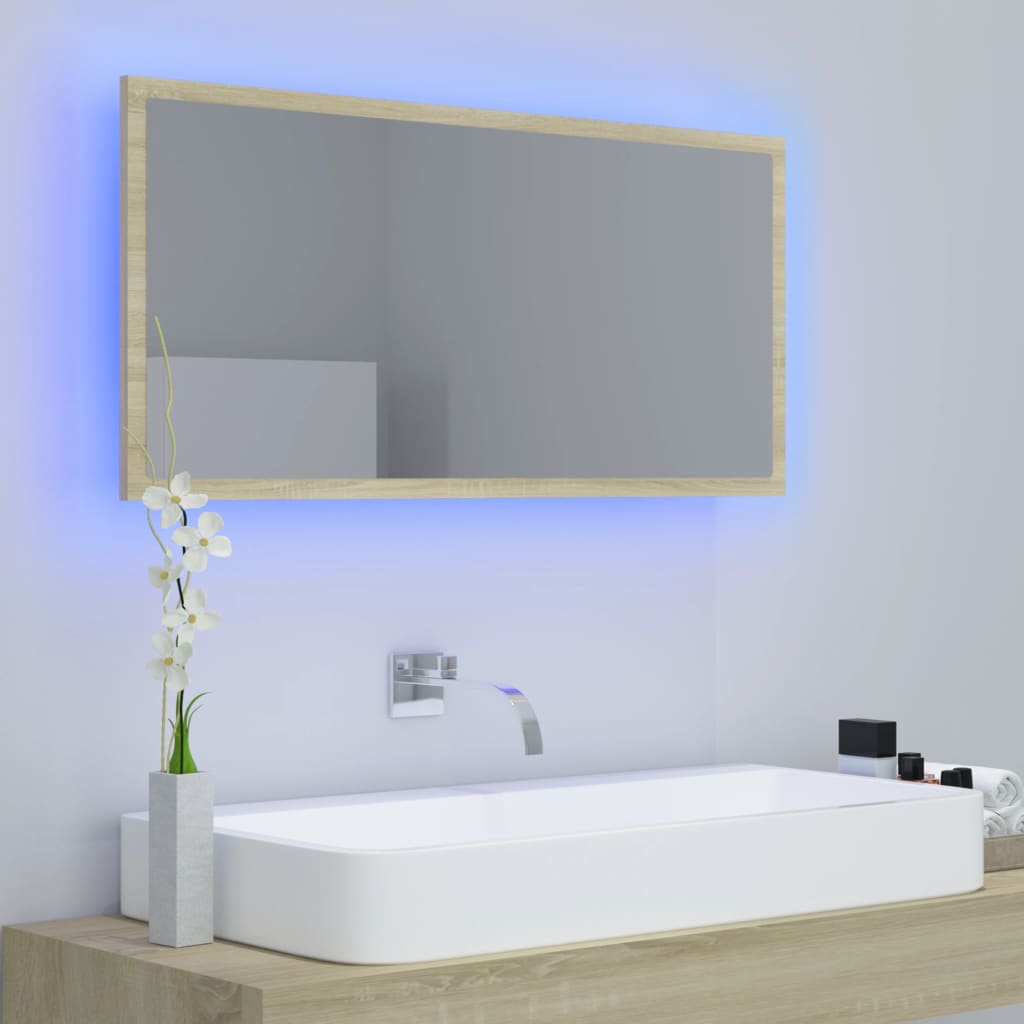 LED kupaonsko ogledalo boja hrasta sonome 90x8,5x37 cm akrilno