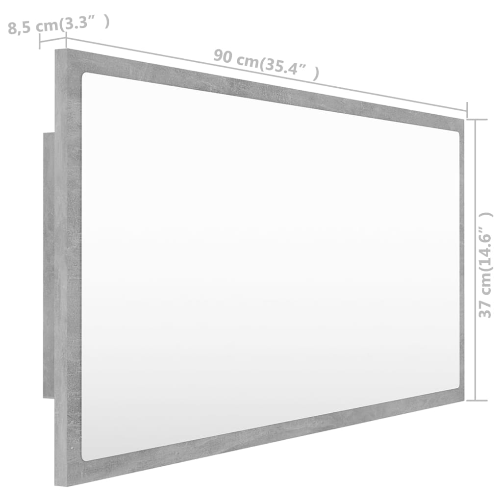 LED kupaonsko ogledalo siva boja betona 90x8,5x37 cm akrilno