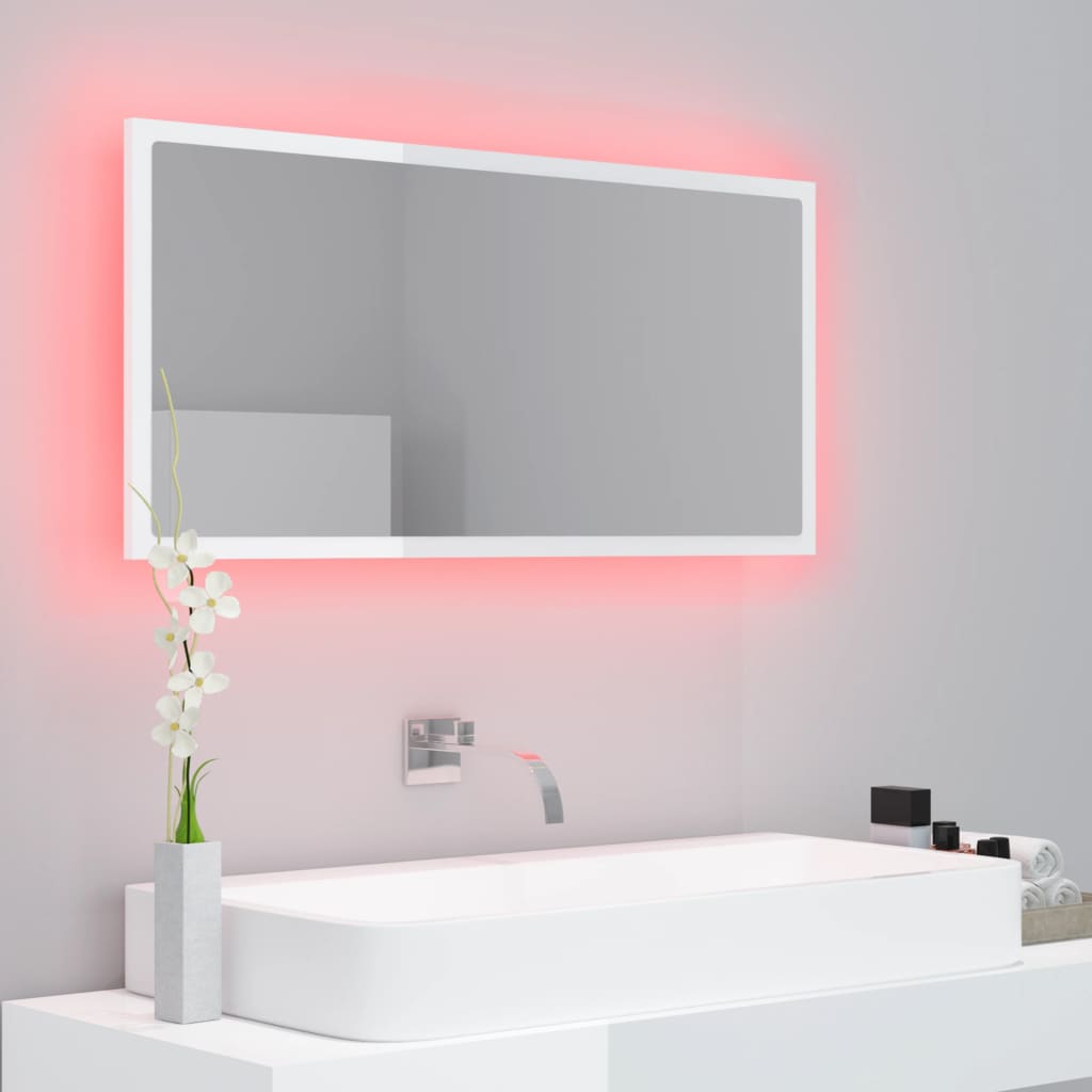 LED kupaonsko ogledalo visoki sjaj bijelo 90x8,5x37 cm akrilno