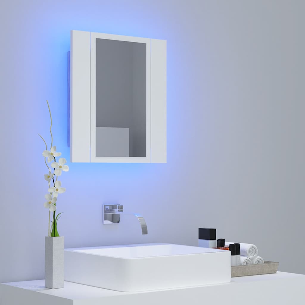 LED kupaonski ormarić s ogledalom bijeli 40x12x45 cm akrilni