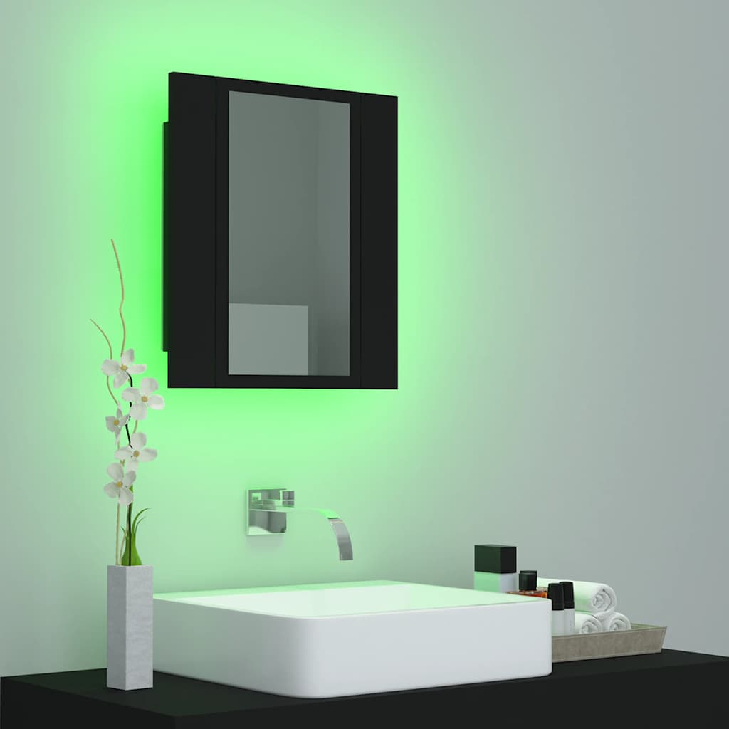 LED kupaonski ormarić s ogledalom crni 40x12x45 cm akrilni