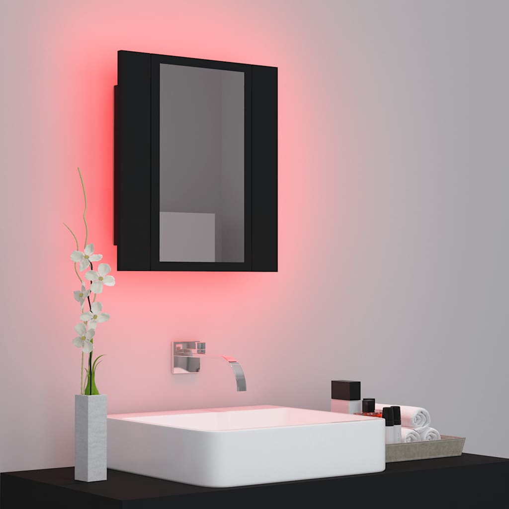 LED kupaonski ormarić s ogledalom crni 40x12x45 cm akrilni