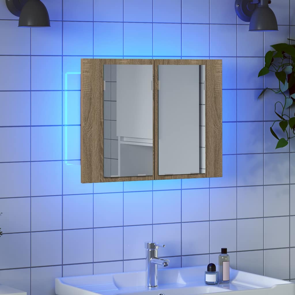 LED kupaonski ormarić s ogledalom boja hrasta 60x12x45 akrilni