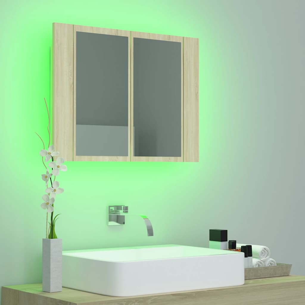 LED kupaonski ormarić s ogledalom boja hrasta 60x12x45 akrilni