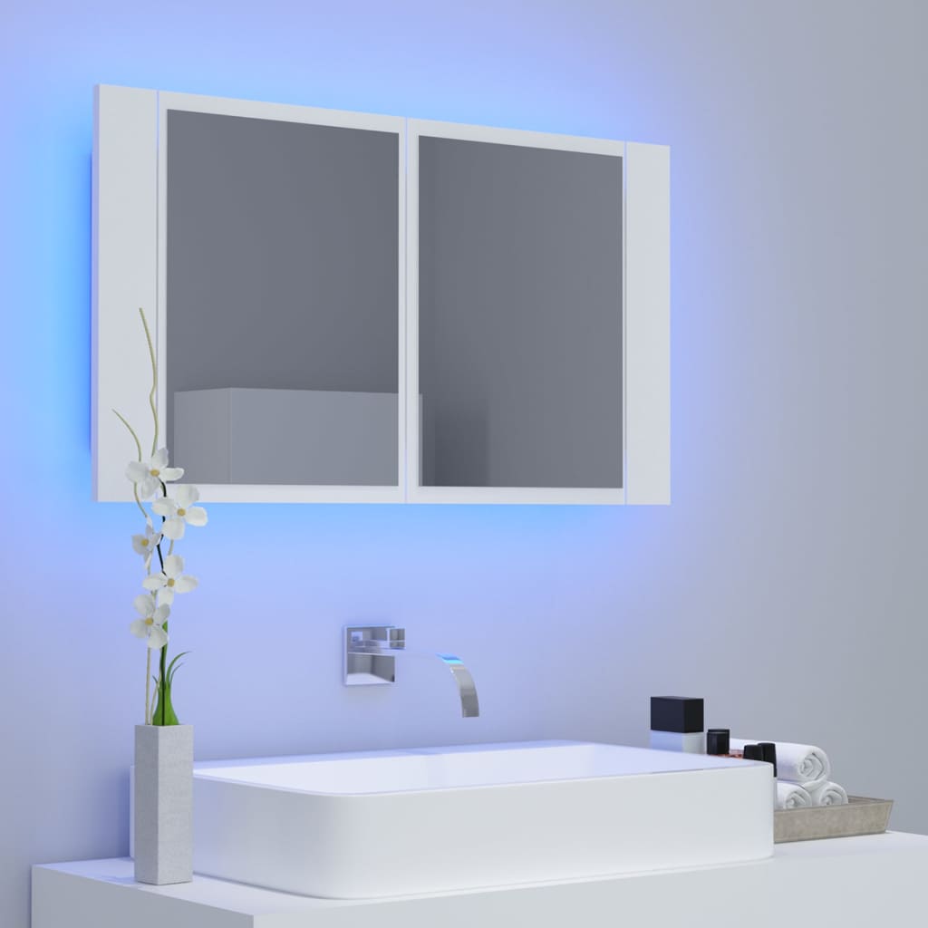 LED kupaonski ormarić s ogledalom bijeli 80x12x45 cm akrilni