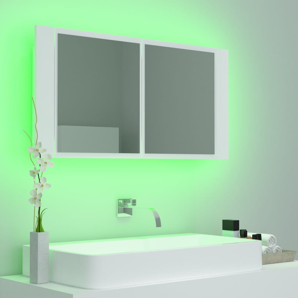 LED kupaonski ormarić s ogledalom bijeli 90x12x45 cm akrilni