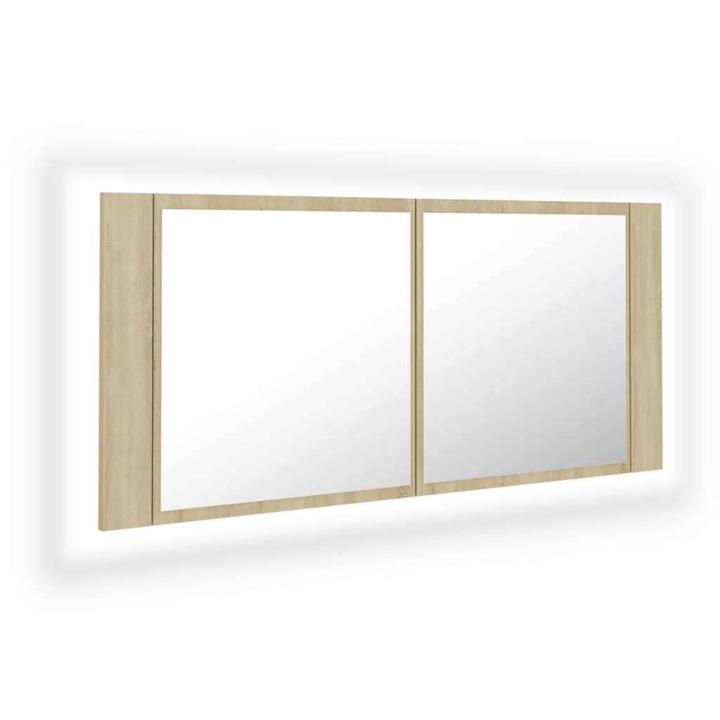LED kupaonski ormarić s ogledalom boja hrasta 100x12x45 akrilni