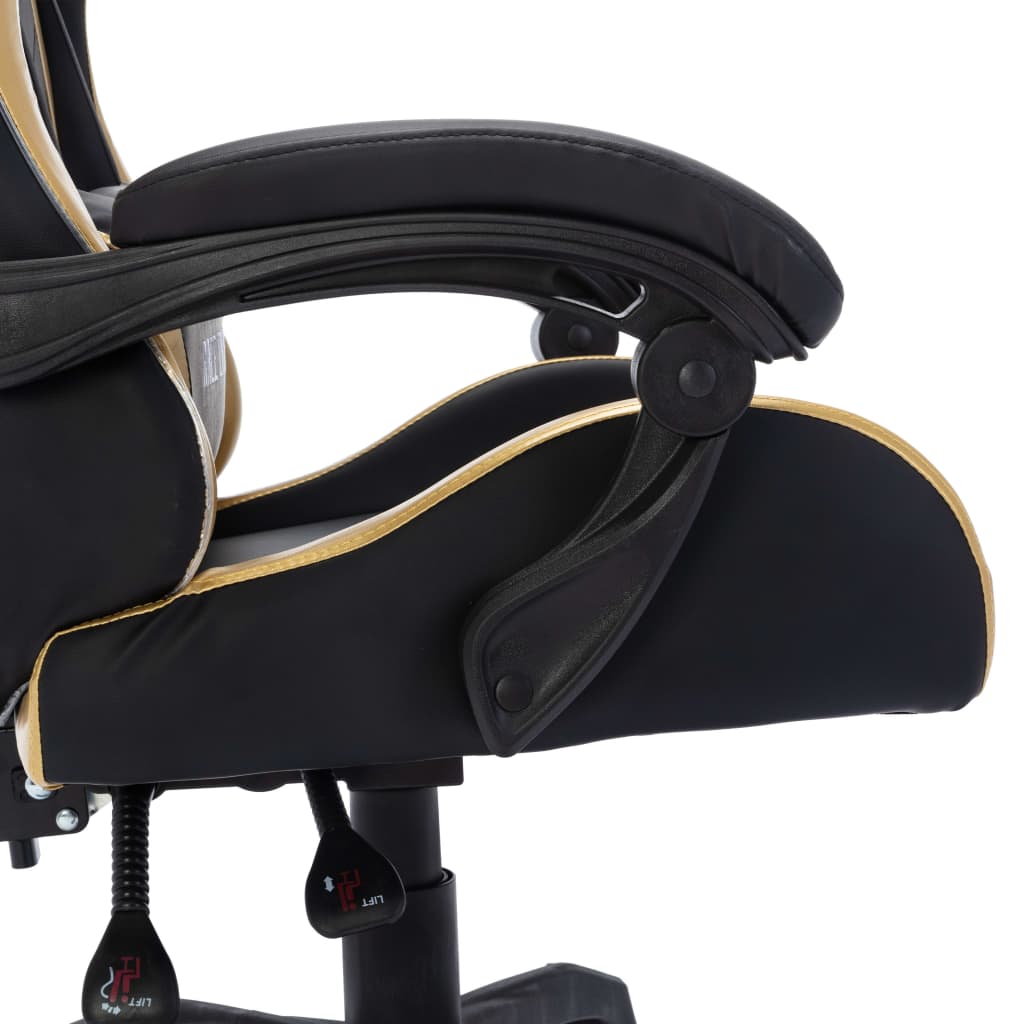 Igraća stolica s RGB LED svjetlima zlatno-crna od umjetne kože
