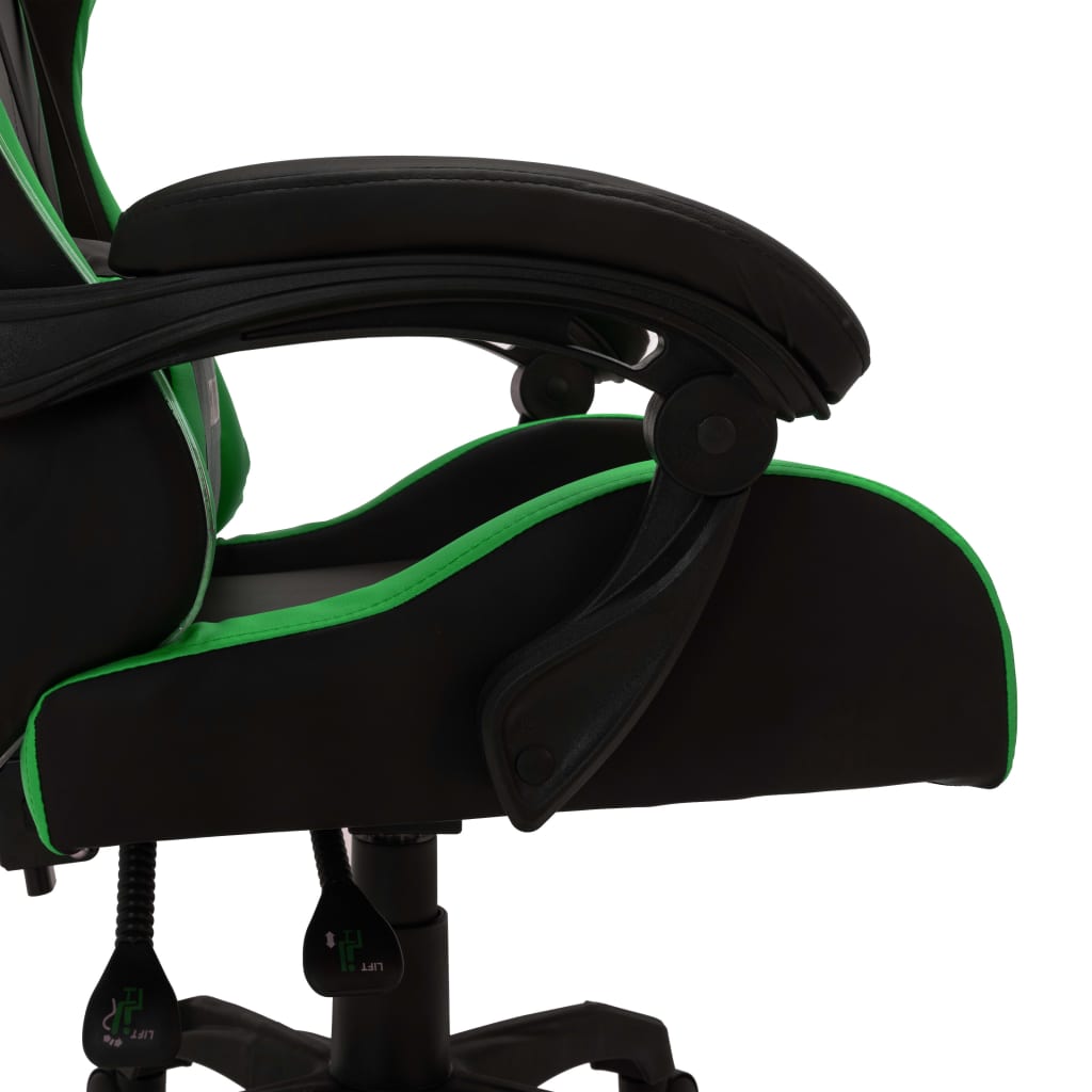 Igraća stolica s RGB LED svjetlima zeleno-crna od umjetne kože