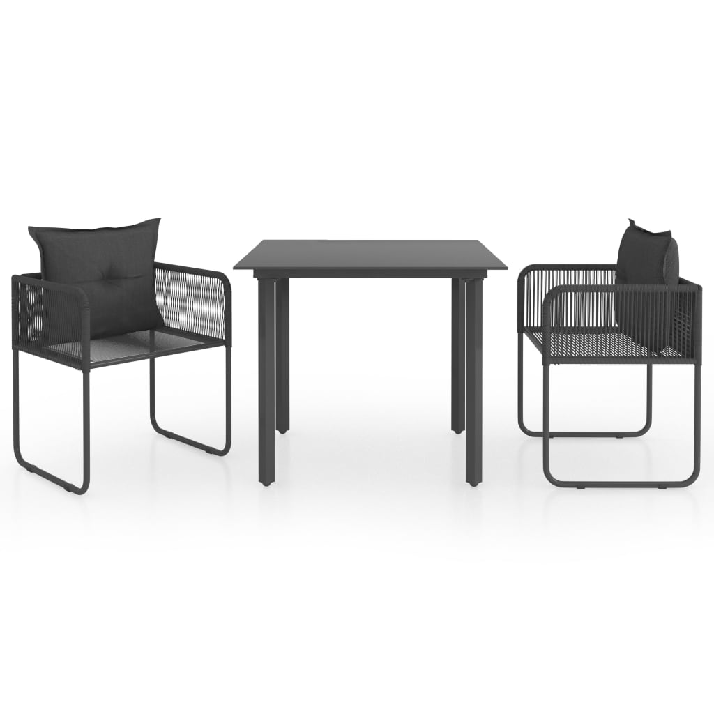 3-dijelni vrtni blagovaonski set od PVC ratana crni
