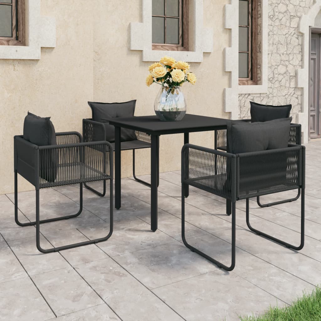 5-dijelni vrtni blagovaonski set od PVC ratana crni