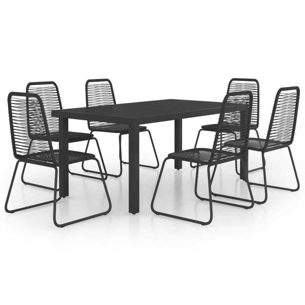 7-dijelni vrtni blagovaonski set od PVC ratana crni