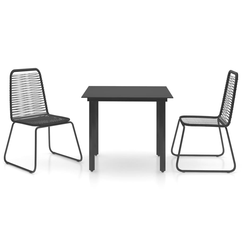 3-dijelni vrtni blagovaonski set od PVC ratana crni
