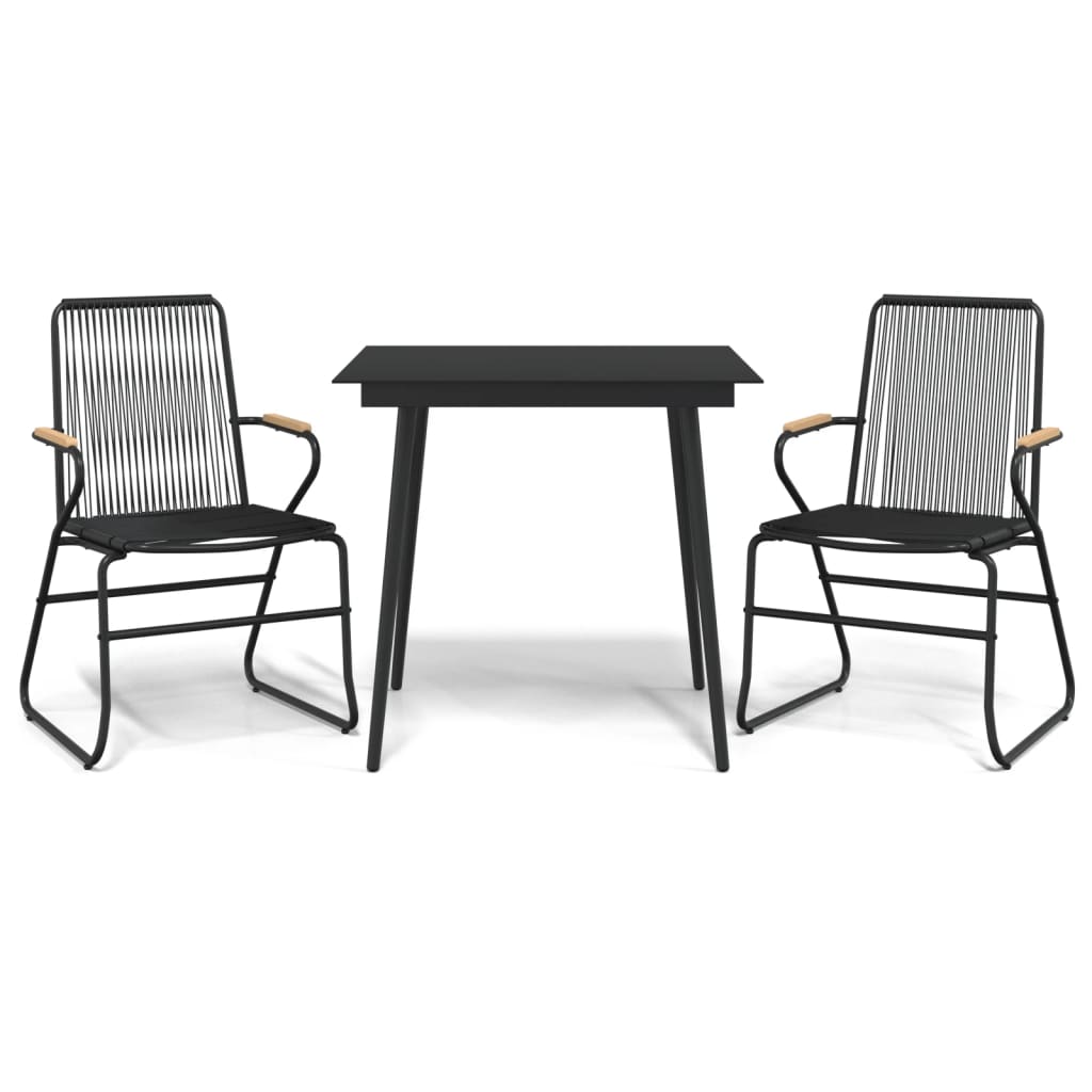 3-dijelni vrtni blagovaonski set od PVC ratana crni