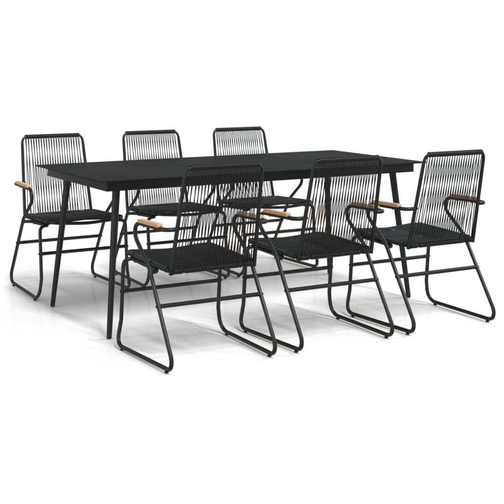 7-dijelni vrtni blagovaonski set od PVC ratana crni