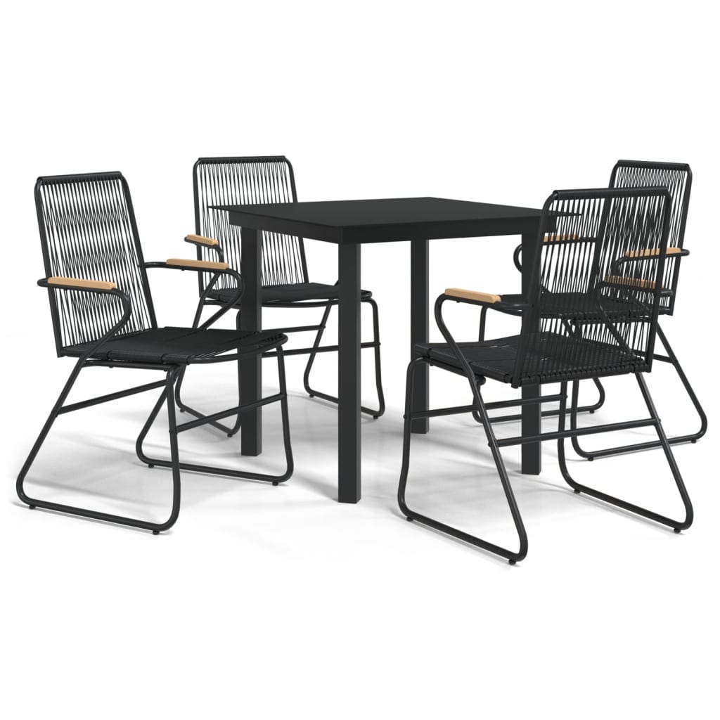 5-dijelni vrtni blagovaonski set od PVC ratana crni