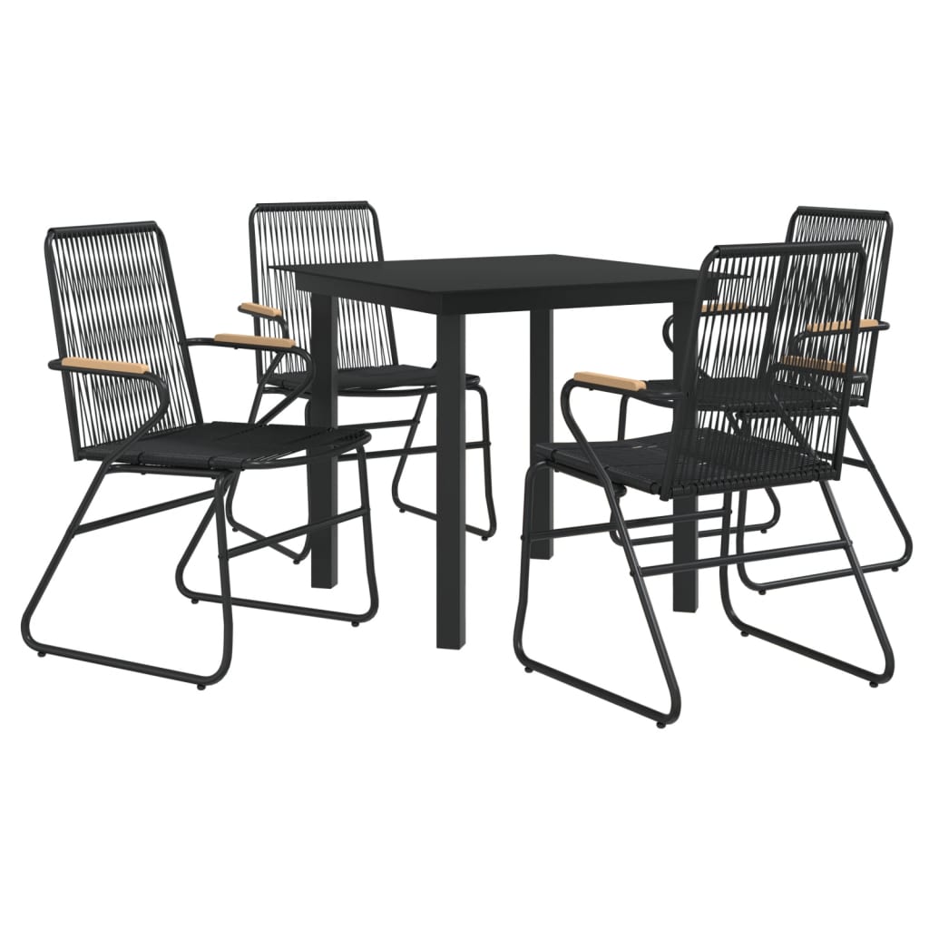5-dijelni vrtni blagovaonski set od PVC ratana crni