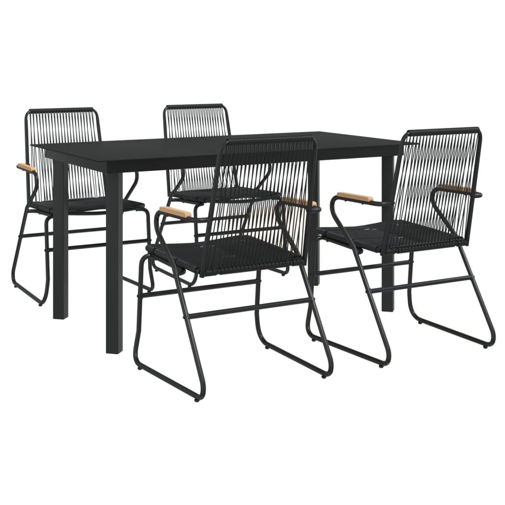 5-dijelni vrtni blagovaonski set od PVC ratana crni