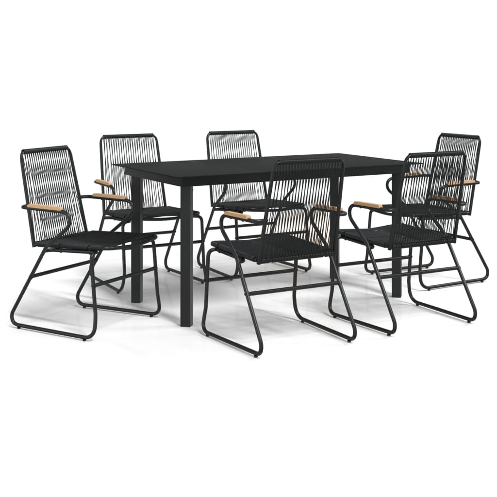 7-dijelni vrtni blagovaonski set od PVC ratana crni