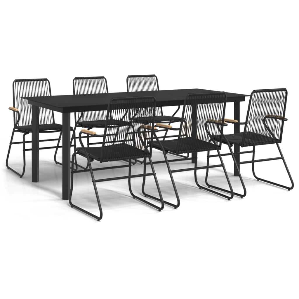 7-dijelni vrtni blagovaonski set od PVC ratana crni