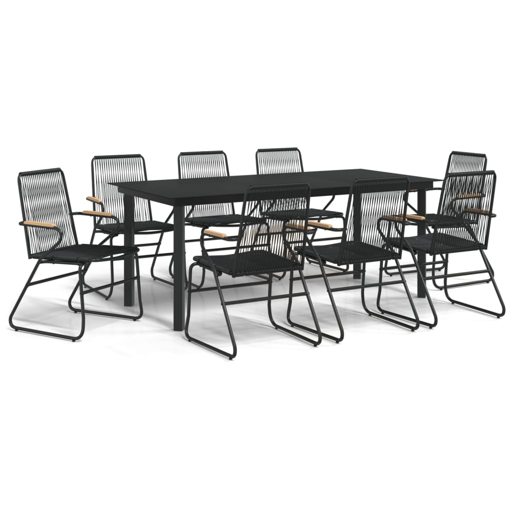 9-dijelni vrtni blagovaonski set od PVC ratana crni
