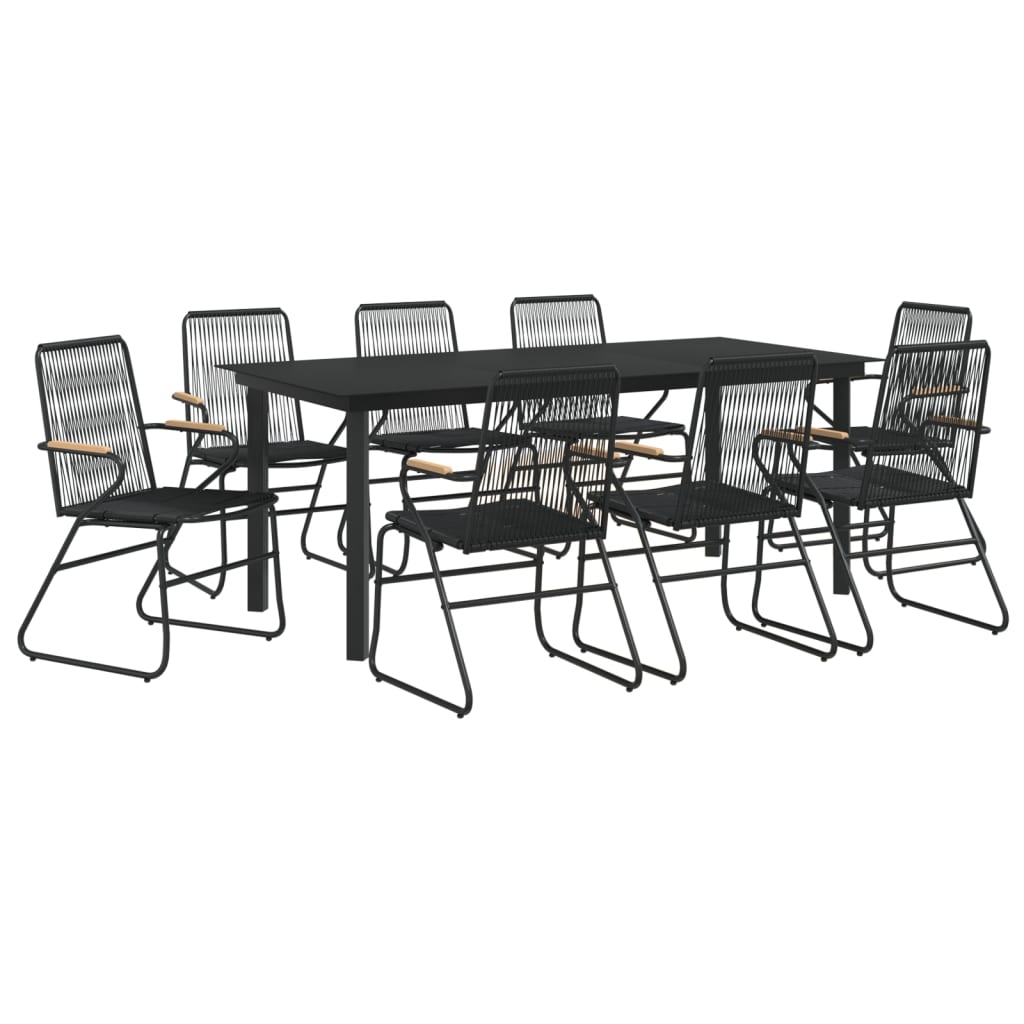 9-dijelni vrtni blagovaonski set od PVC ratana crni