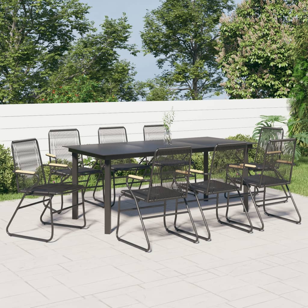9-dijelni vrtni blagovaonski set od PVC ratana crni
