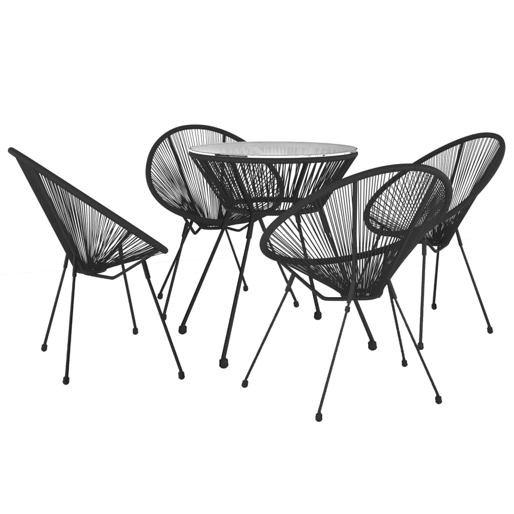 5-dijelni vanjski blagovaonski set od PVC ratana crni
