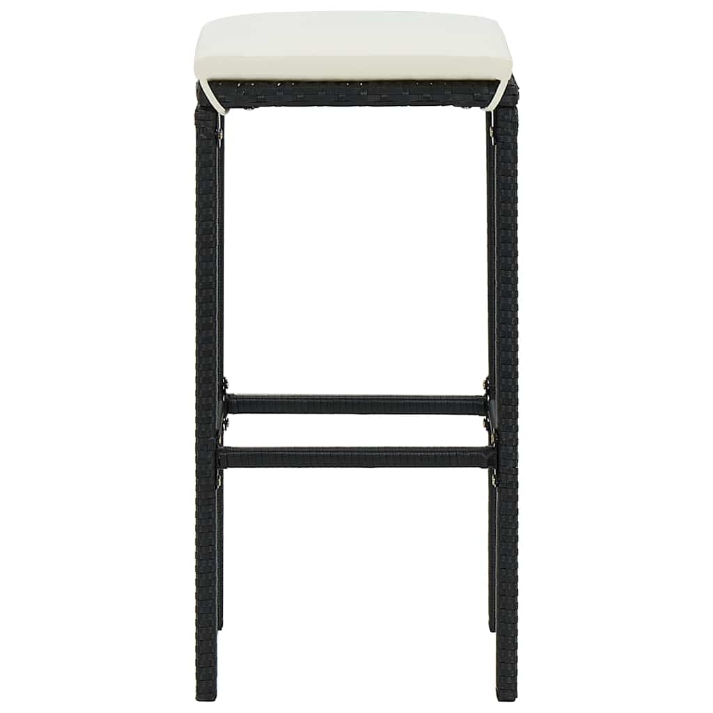 5-dijelni vrtni barski set od poliratana s jastucima crni