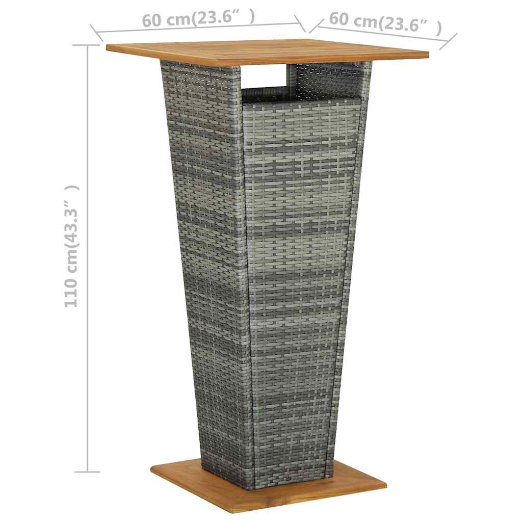 3-dijelni vrtni barski set od poliratana s jastucima sivi Siva 60 cm table length