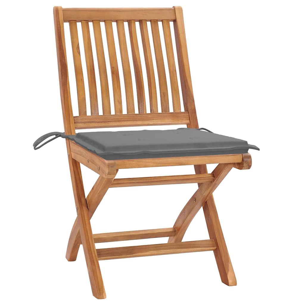 Vrtne stolice sa sivim jastucima 2 kom od masivne tikovine