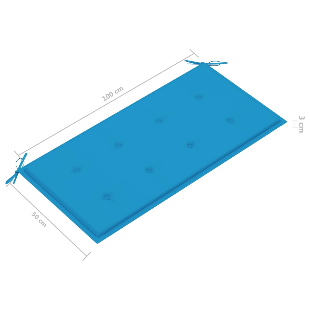 Vrtna klupa s plavim jastukom 112 cm od masivne tikovine