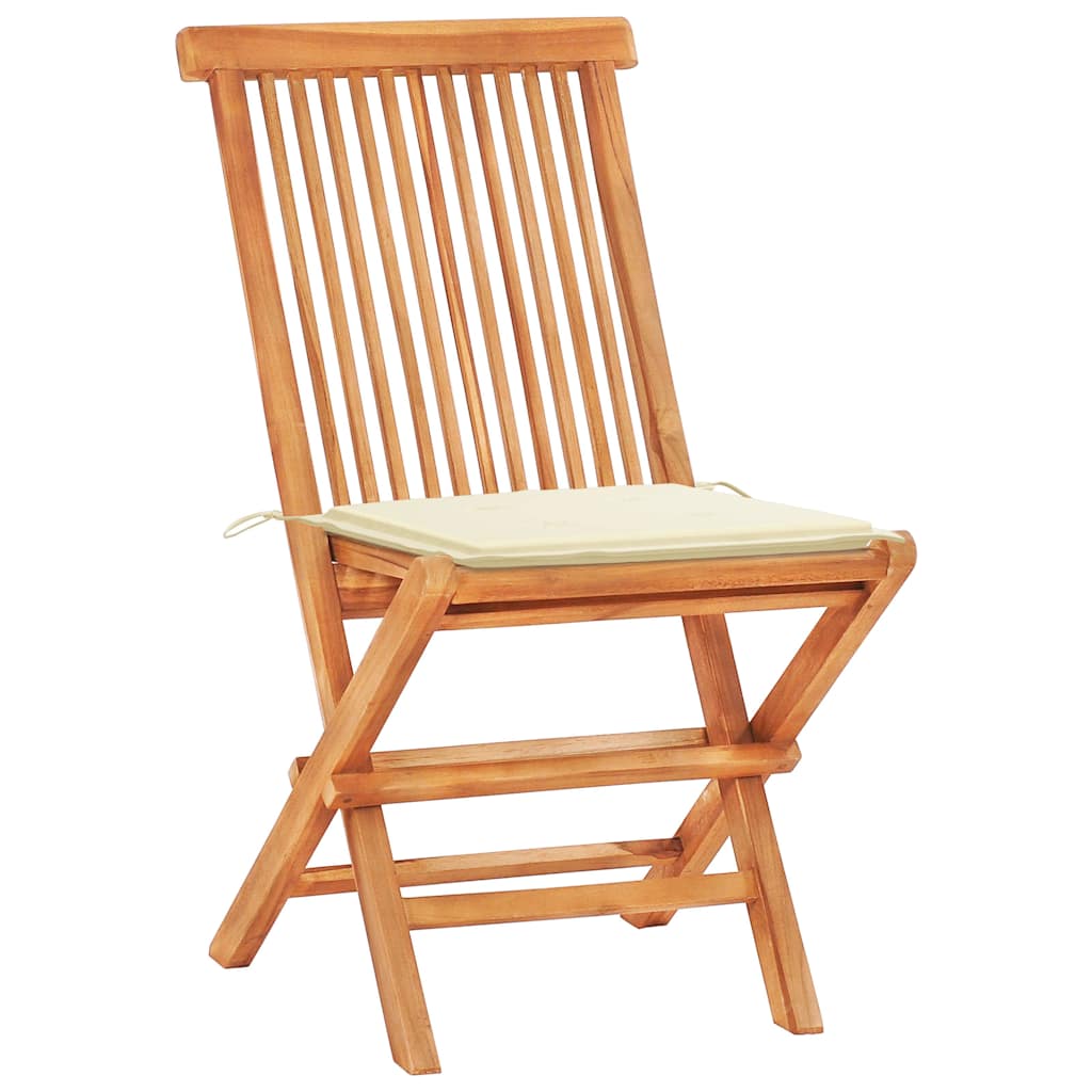 3-dijelni bistro set s krem jastucima od masivne tikovine