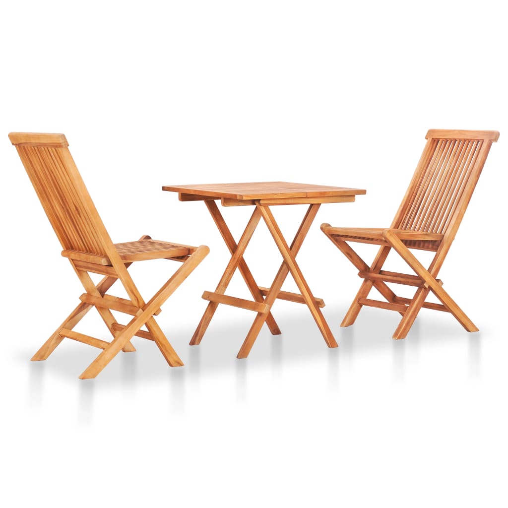 3-dijelni bistro set sa zelenim jastucima od masivne tikovine