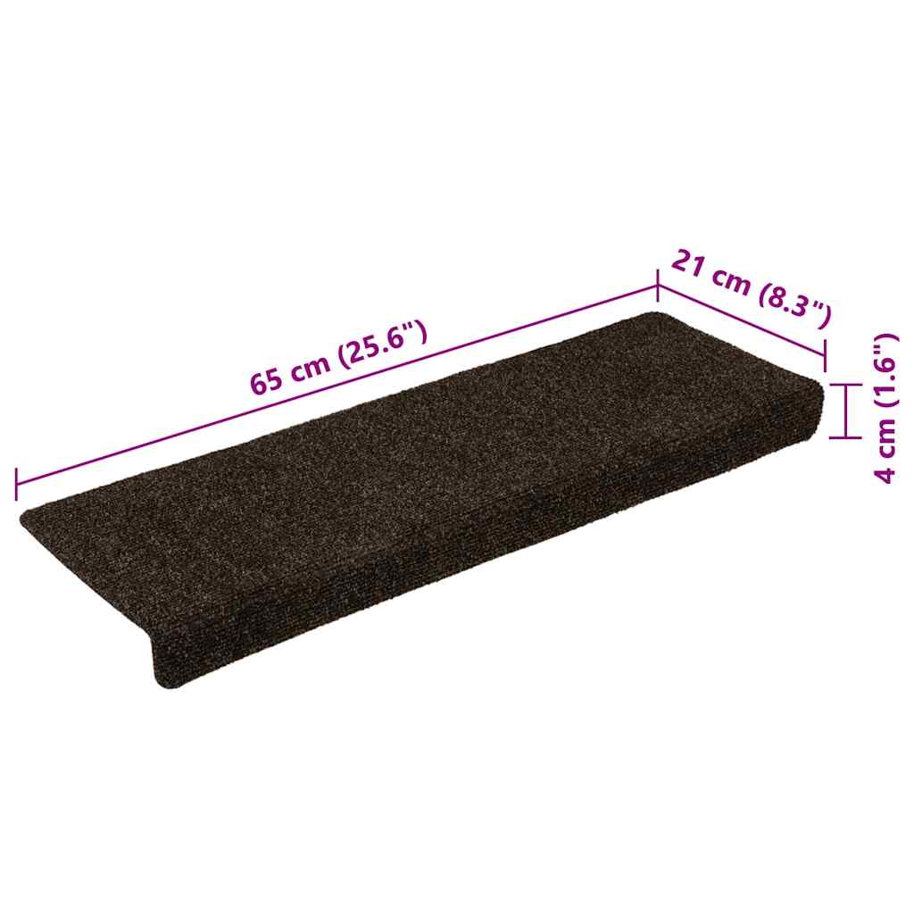 Prostirke za stepenice samoljepljive 15 kom 65x21x4 cm tamnosmeđe pravokutne rubove