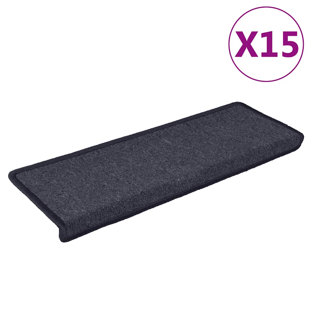 Prostirke za stepenice 15 kom 65x21x4 cm tamno sive i plave pravokutne rubove