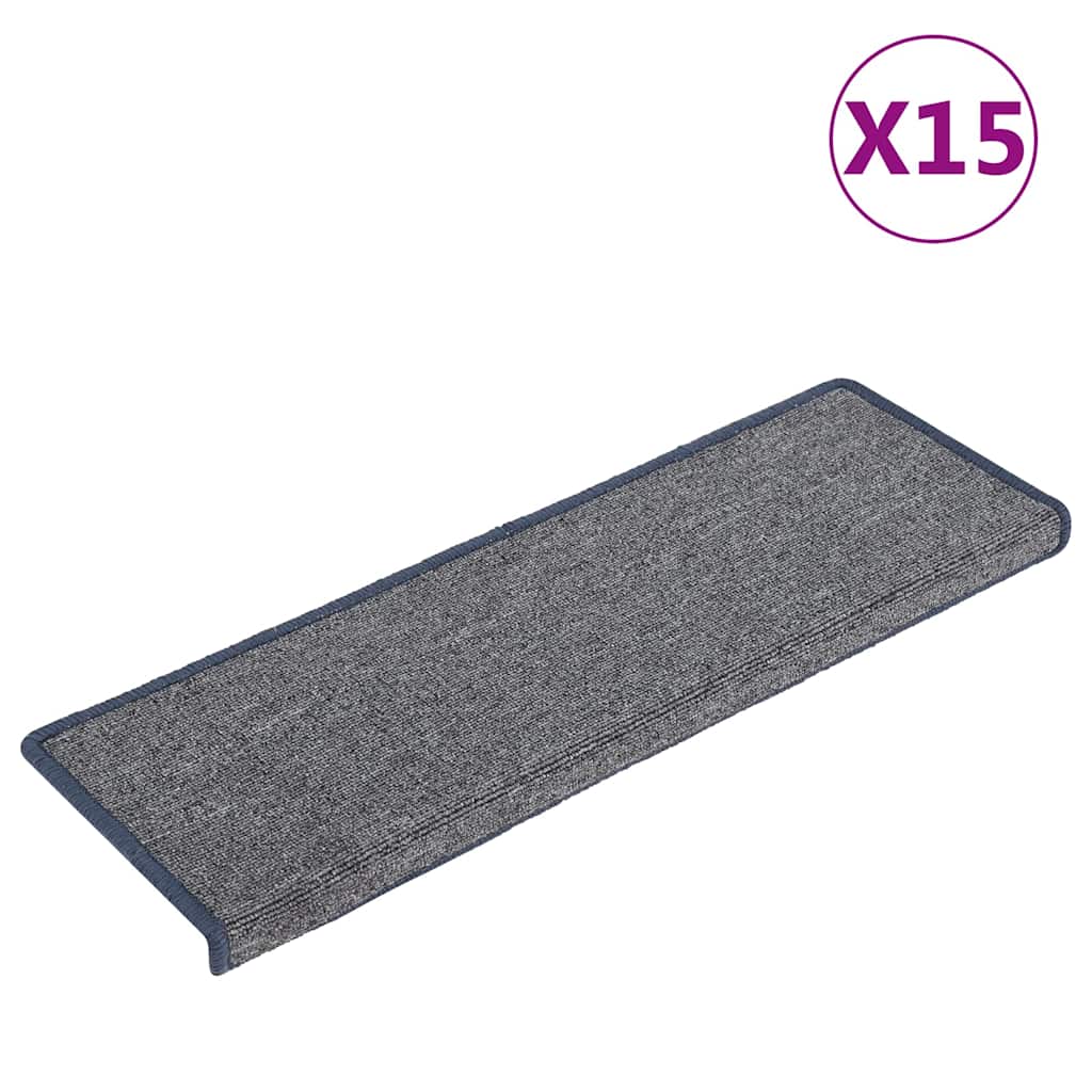 Prostirke za stepenice 15 kom 65x21x4 cm svijetlo sive i plave pravokutne rubove