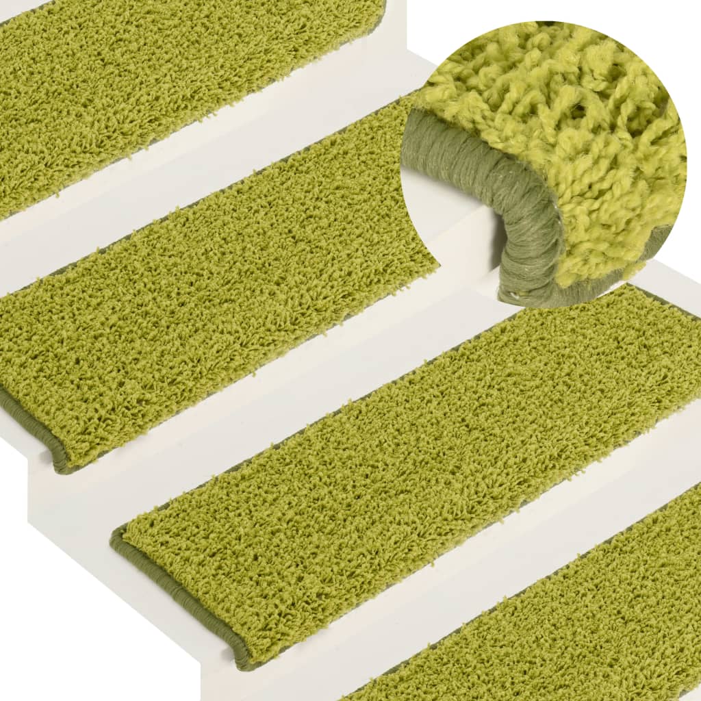 Prostirke za stepenice 15 kom 65x21x4 cm Zelene s pravokutnim rubom