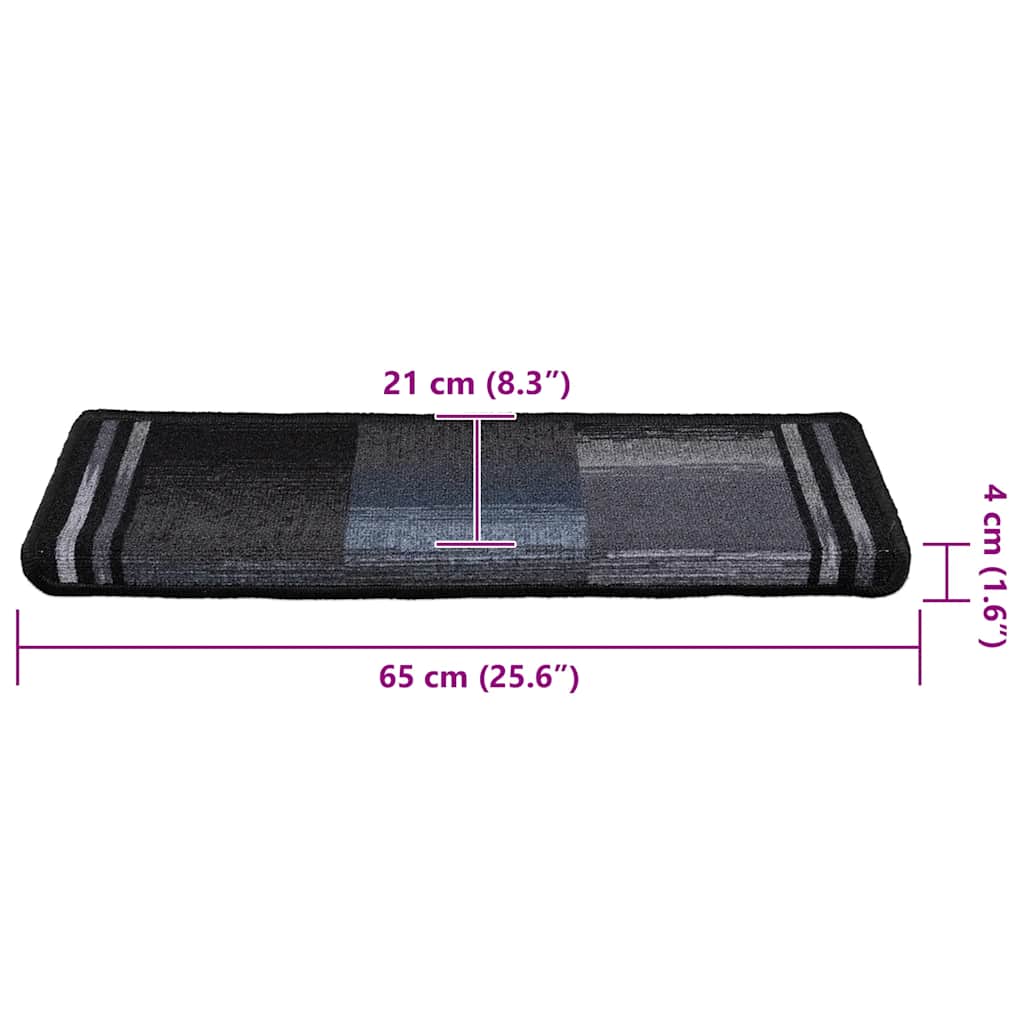 Samoljepljivi otirači za stepenice 15 kom 65x21x4 cm crno-sivi