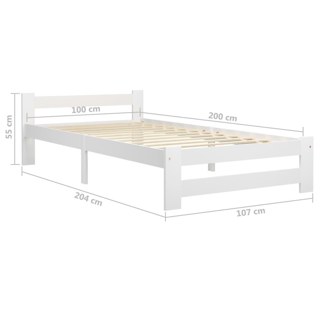 Okvir za krevet od masivne borovine bijeli 100 x 200 cm