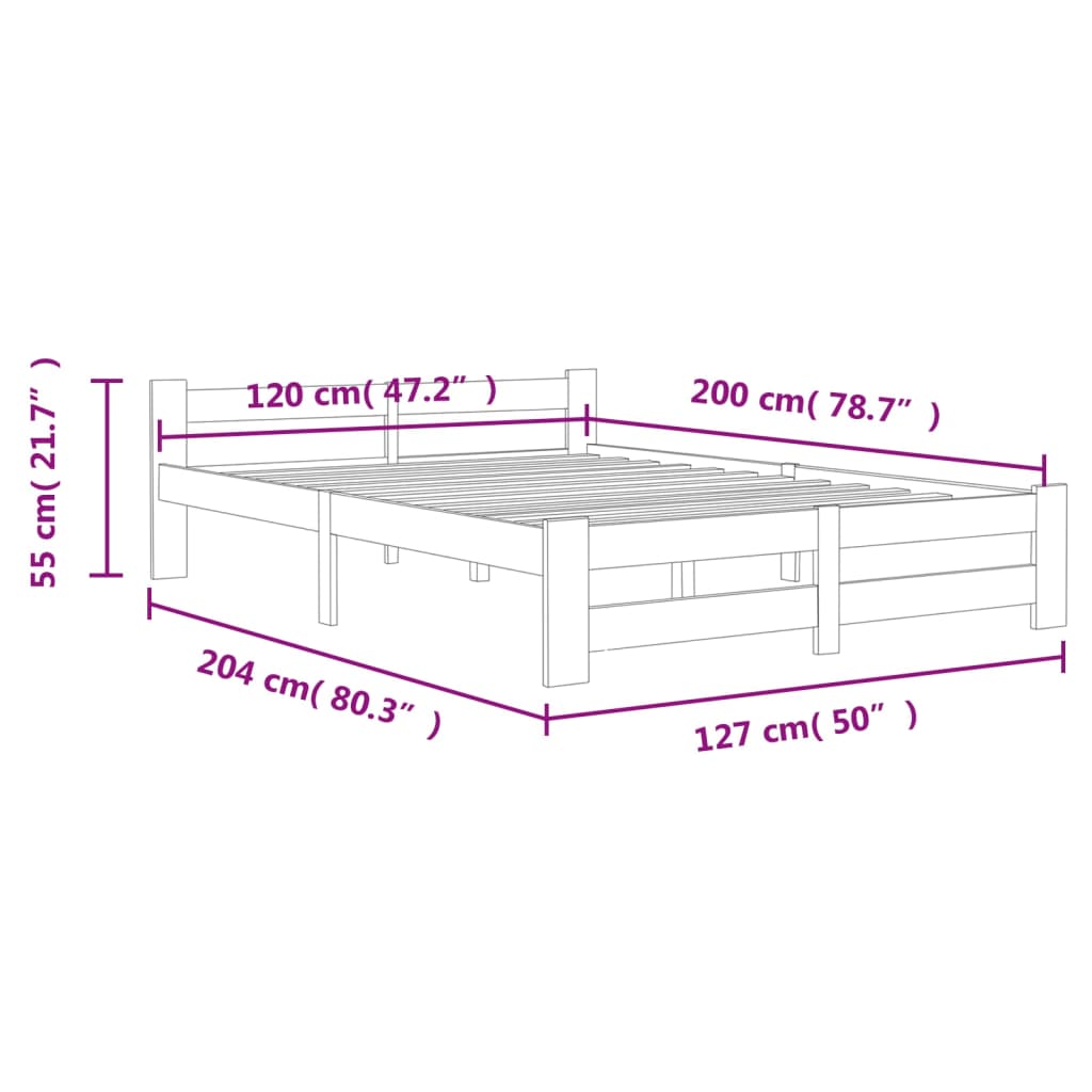 Okvir za krevet od masivne borovine bijeli 120 x 200 cm