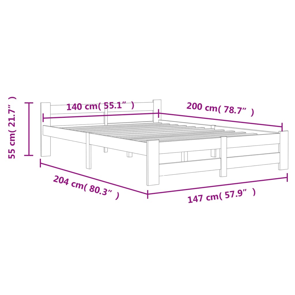 Okvir za krevet od masivne borovine bijeli 140 x 200 cm
