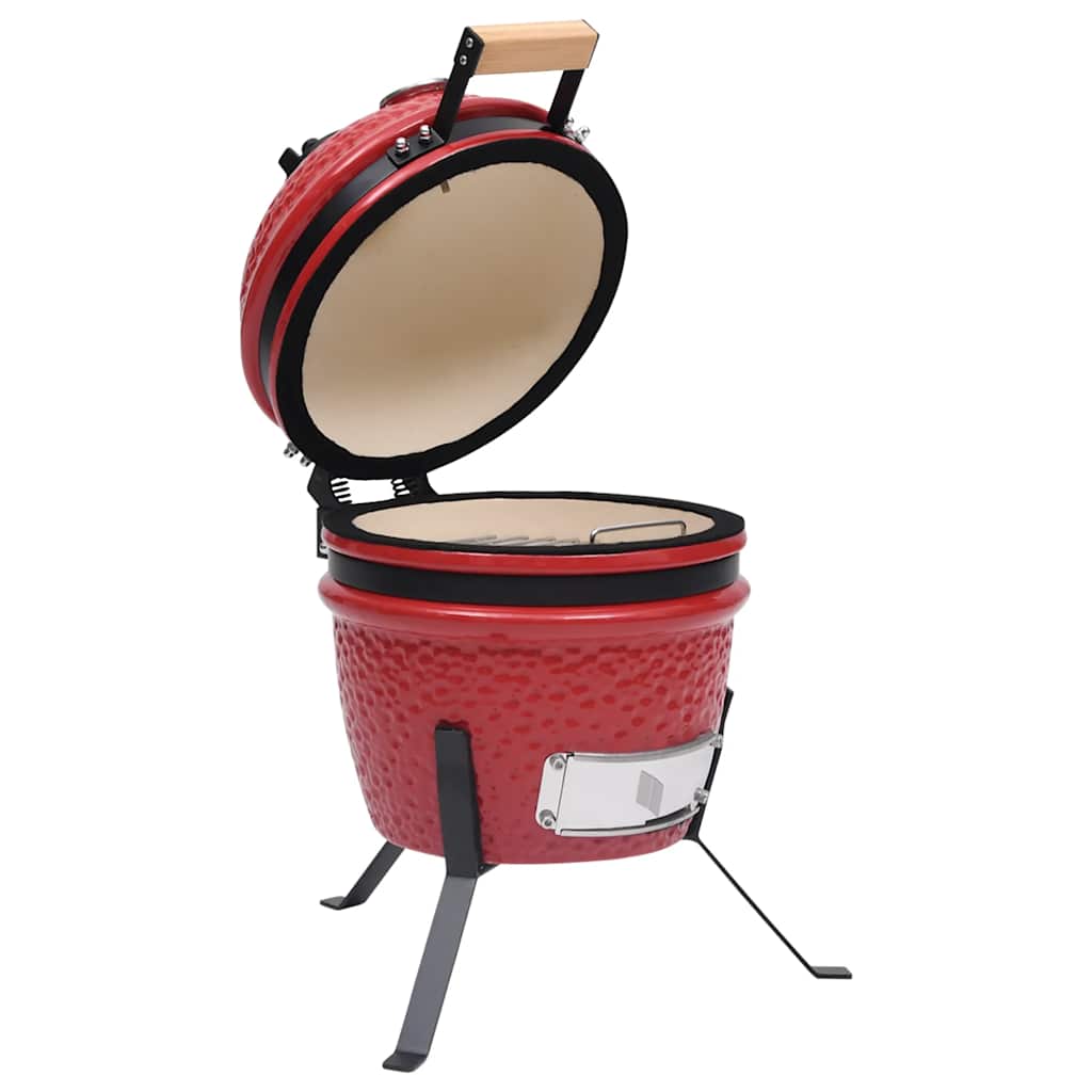 2-u-1 roštilj s pušnicom Kamado keramički 56 cm crveni
