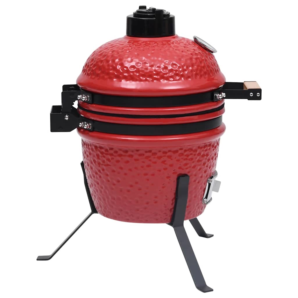 2-u-1 roštilj s pušnicom Kamado keramički 56 cm crveni